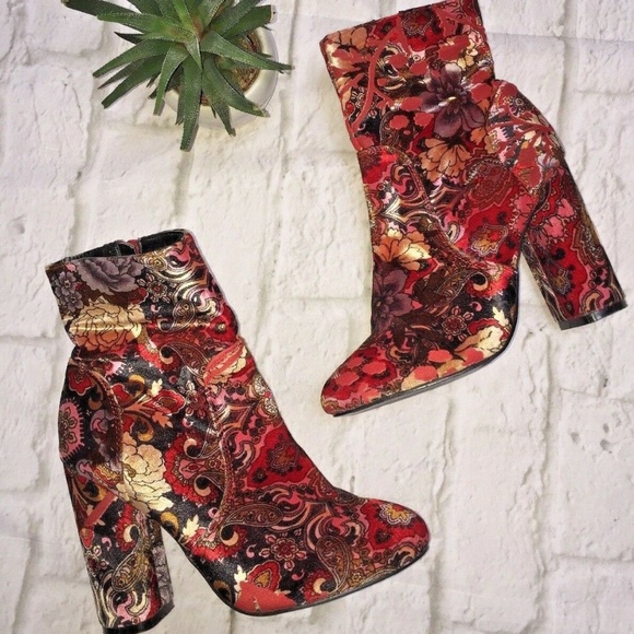 So Me Shoes - So Me Velvet Floral Boots Chelsy Booties Retro